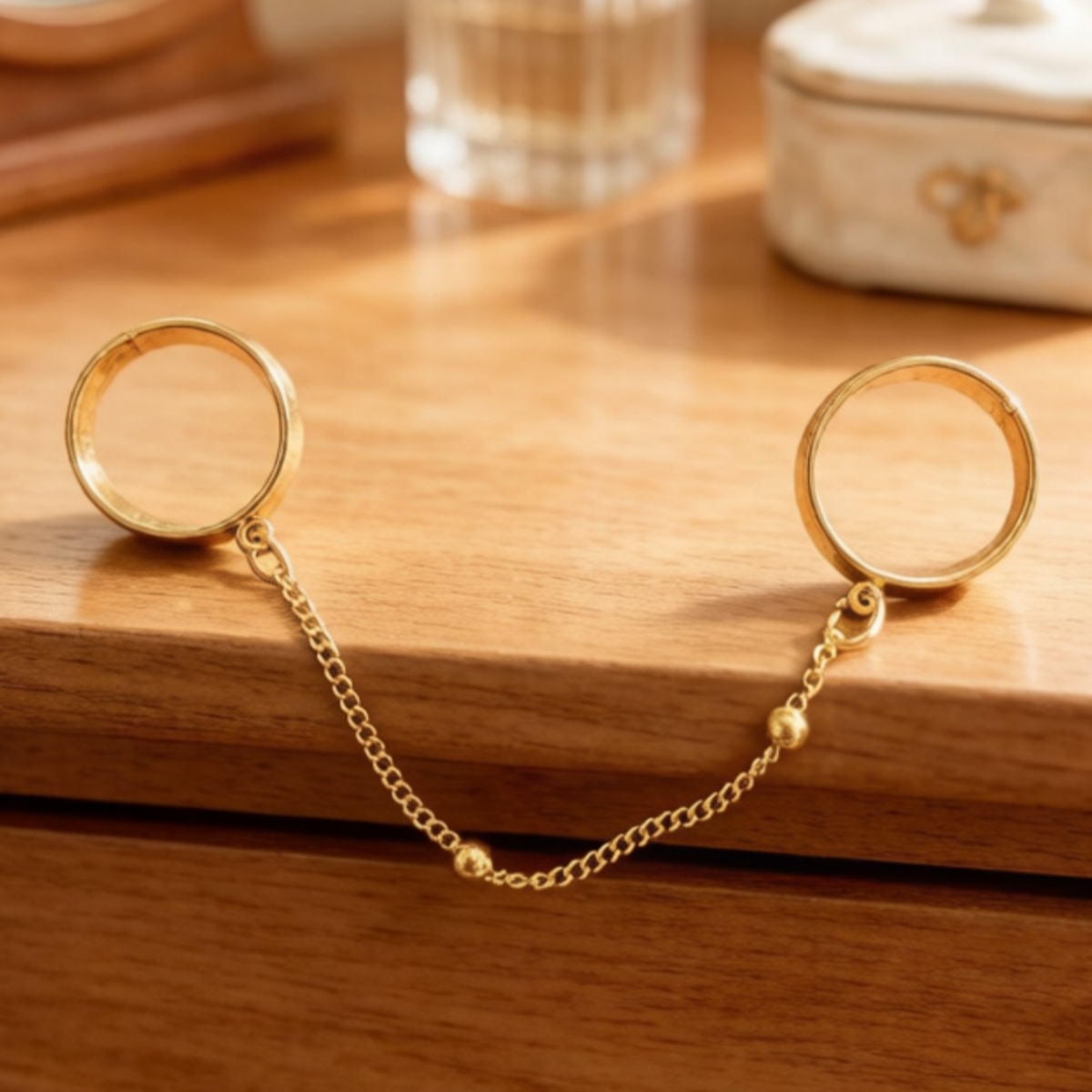 Women's Golden-Tone Double Finger Chain Ring